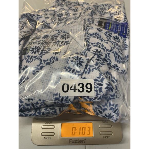 Apt 9 Premier Flex Slim Fit Shirt Button Up Size Large Mens White Blue Print NEW - Picture 12 of 12